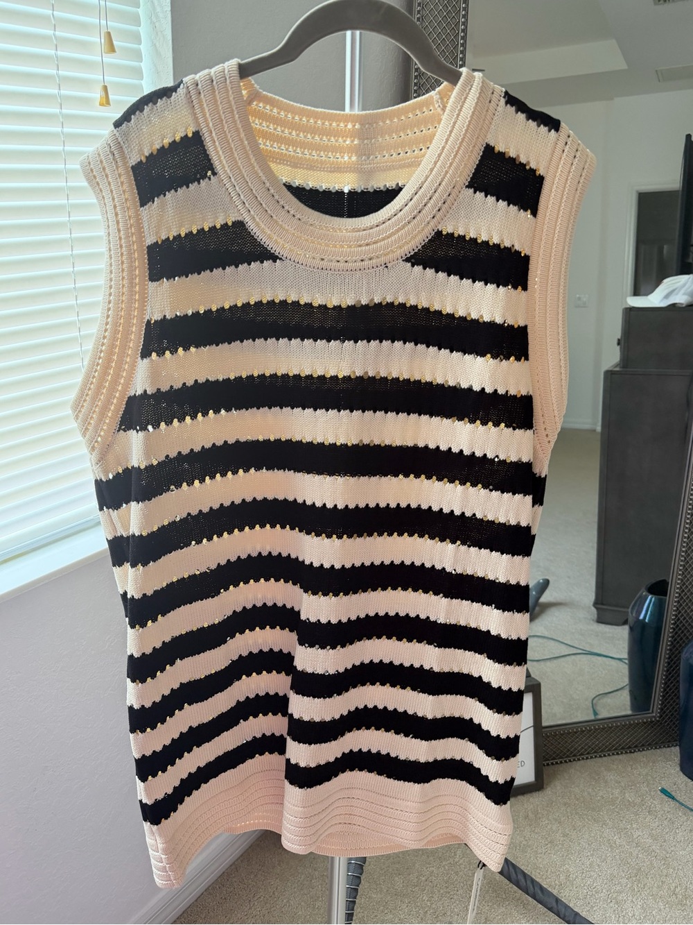 Commense Black & Cream Striped Knit Tank